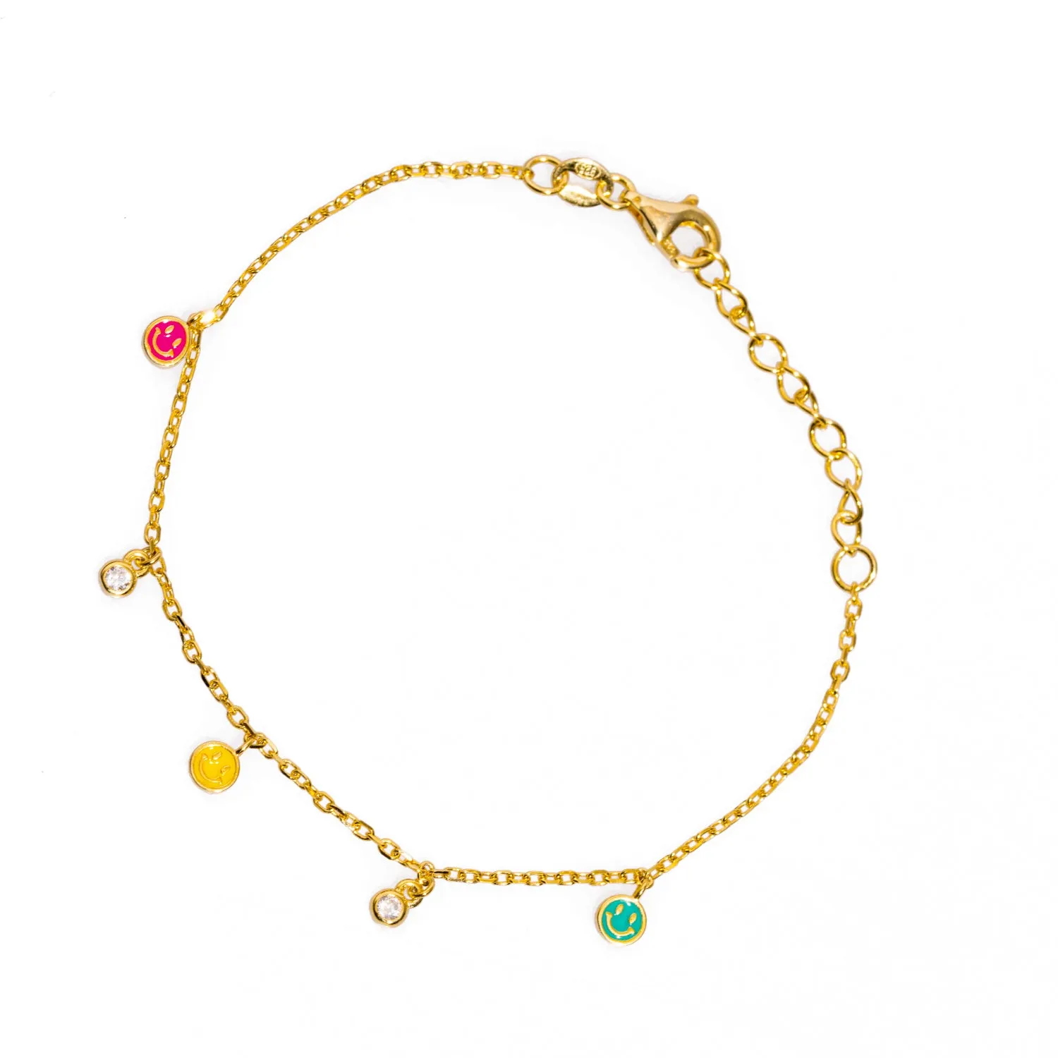 Rainbow Smiley Face Gold & Diamond Bracelet