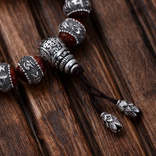 Real Solid 925 Sterling Silver Bracelet Beaded Lection Animals PiXiu Lobular Red Sandalwood Jewelry