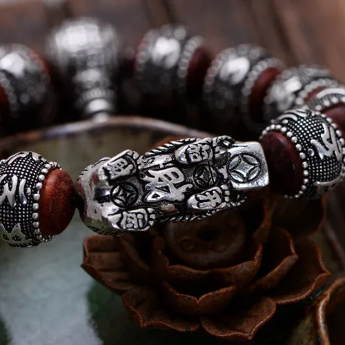 Real Solid 925 Sterling Silver Bracelet Beaded Lection Animals PiXiu Lobular Red Sandalwood Jewelry