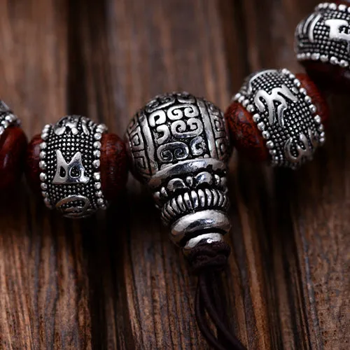 Real Solid 925 Sterling Silver Bracelet Beaded Lection Animals PiXiu Lobular Red Sandalwood Jewelry