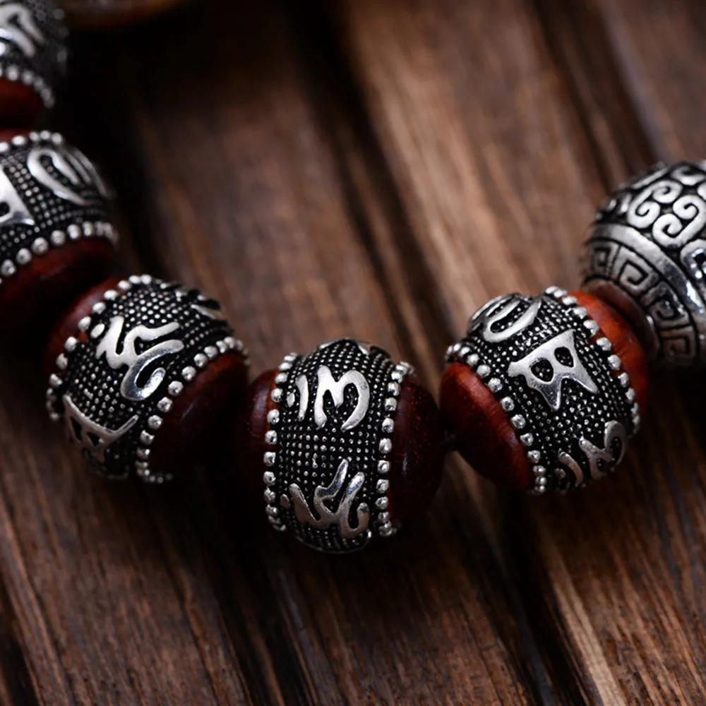Real Solid 925 Sterling Silver Bracelet Beaded Lection Animals PiXiu Lobular Red Sandalwood Jewelry