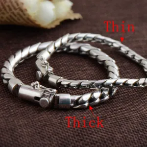 Real Solid 925 Sterling Silver Bracelets Twist Braided Chain Cord Link Punk Jewelry 8.3"