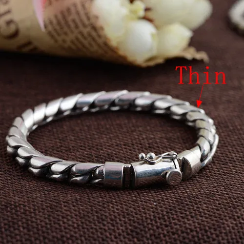 Real Solid 925 Sterling Silver Bracelets Twist Braided Chain Cord Link Punk Jewelry 8.3"