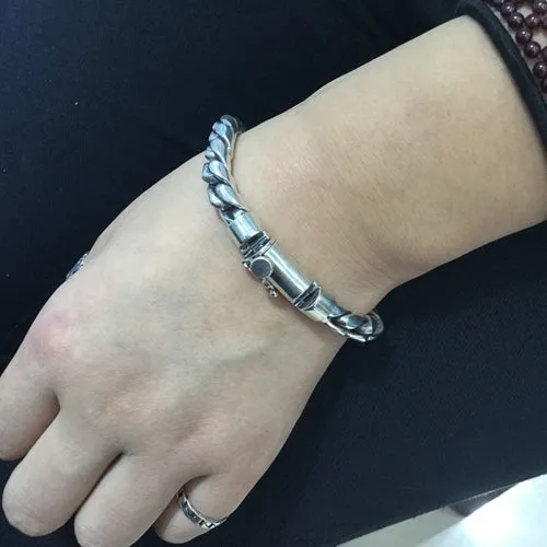 Real Solid 925 Sterling Silver Bracelets Twist Braided Chain Cord Link Punk Jewelry 8.3"