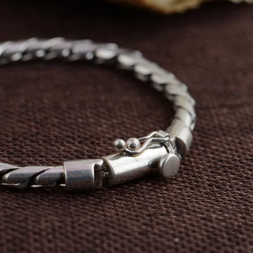 Real Solid 925 Sterling Silver Bracelets Twist Braided Chain Cord Link Punk Jewelry 8.3"