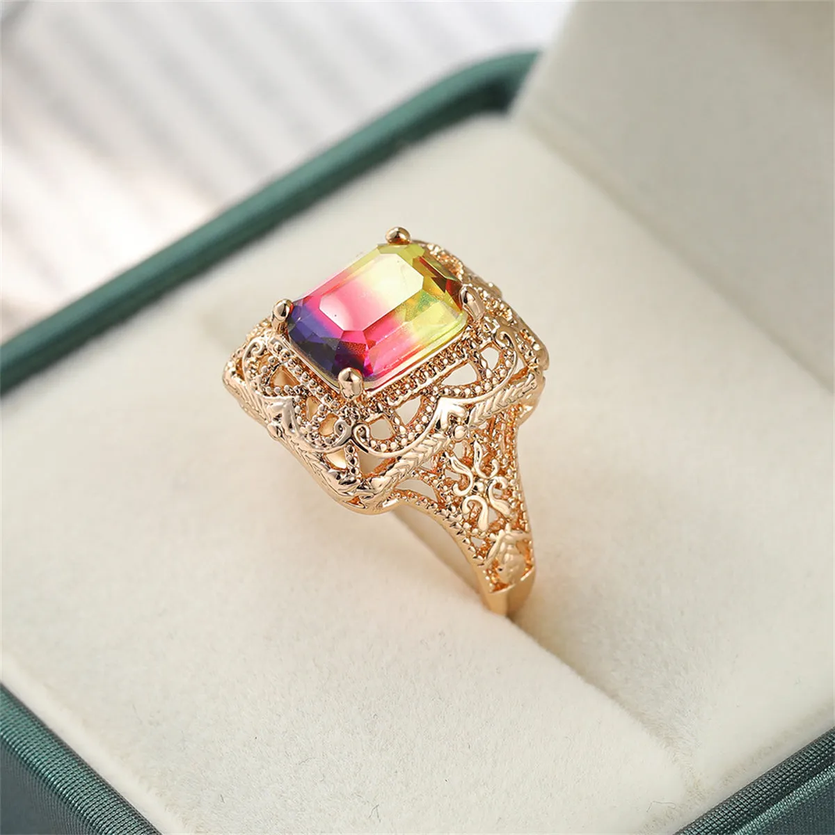 Red & Purple Crystal & 18K Gold-Plated Radiant-Cut Ring