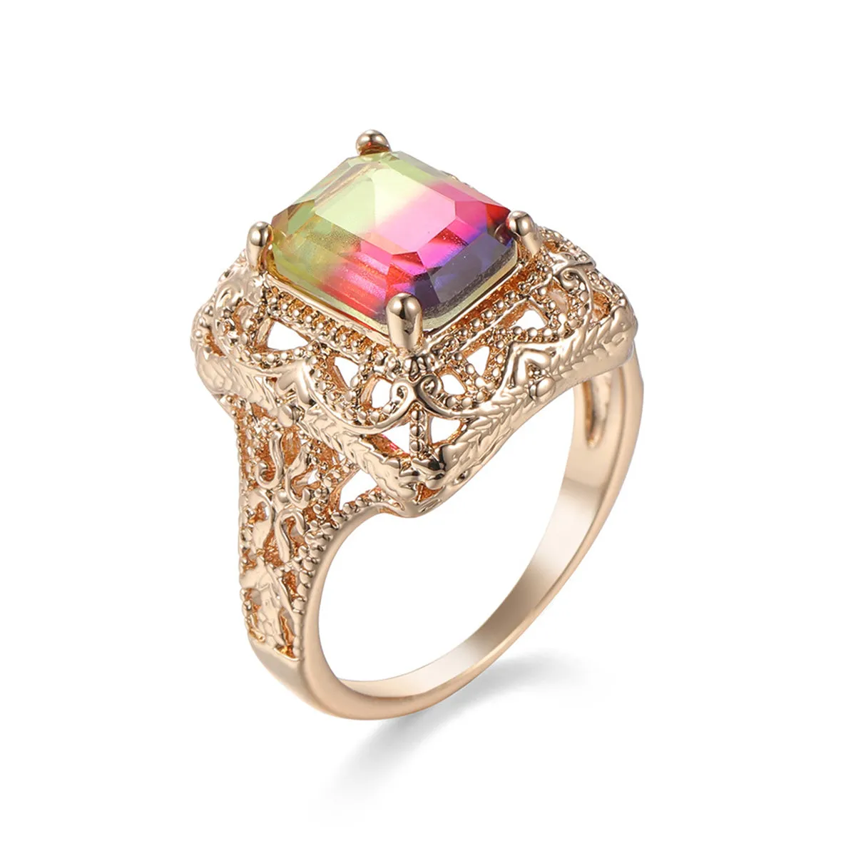 Red & Purple Crystal & 18K Gold-Plated Radiant-Cut Ring