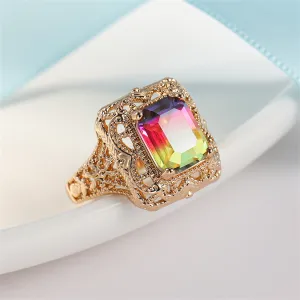 Red & Purple Crystal & 18K Gold-Plated Radiant-Cut Ring