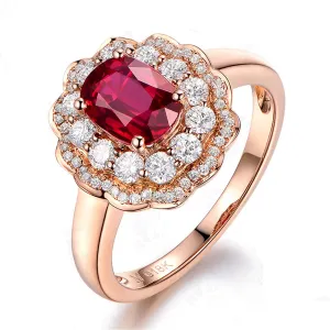 Red Crystal & Cubic Zirconia 18K Rose Gold-Plated Floral Oval Halo Ring