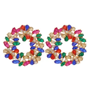 Red Multicolor Crystal & Cubic Zirconia Botany Stud Earrings