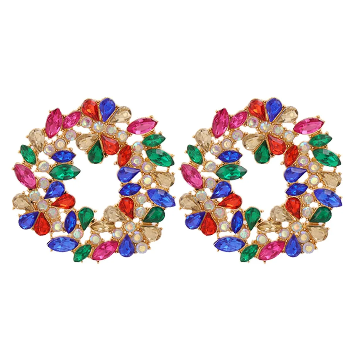 Red Multicolor Crystal & Cubic Zirconia Botany Stud Earrings