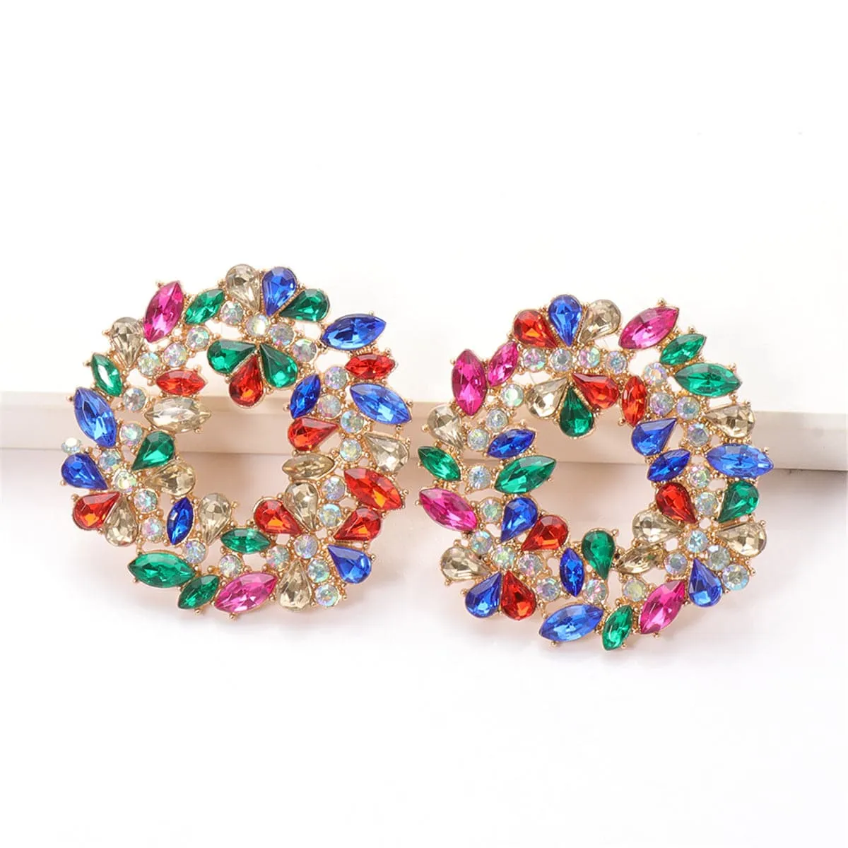 Red Multicolor Crystal & Cubic Zirconia Botany Stud Earrings