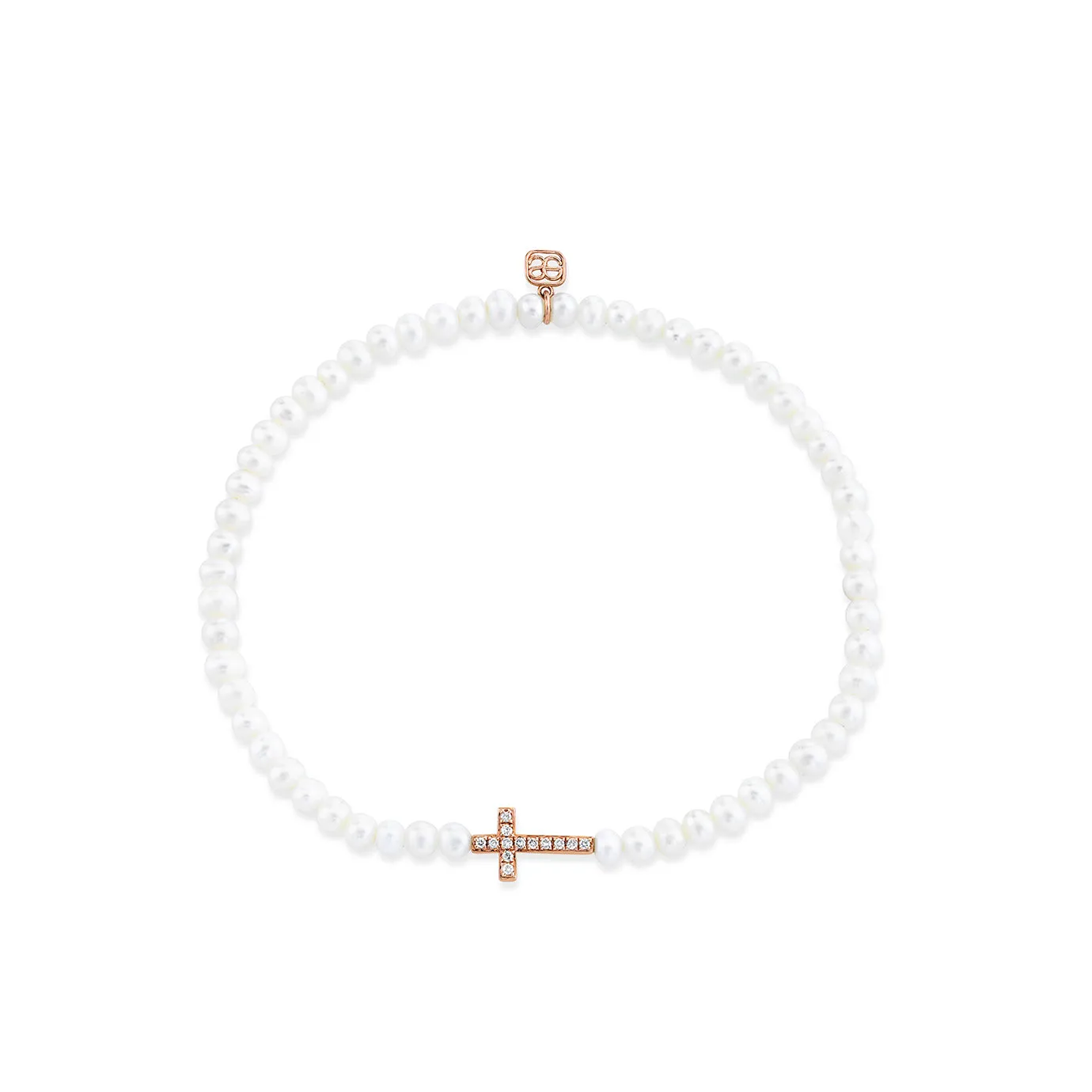 Rose Gold & Diamond Cross on Pearl