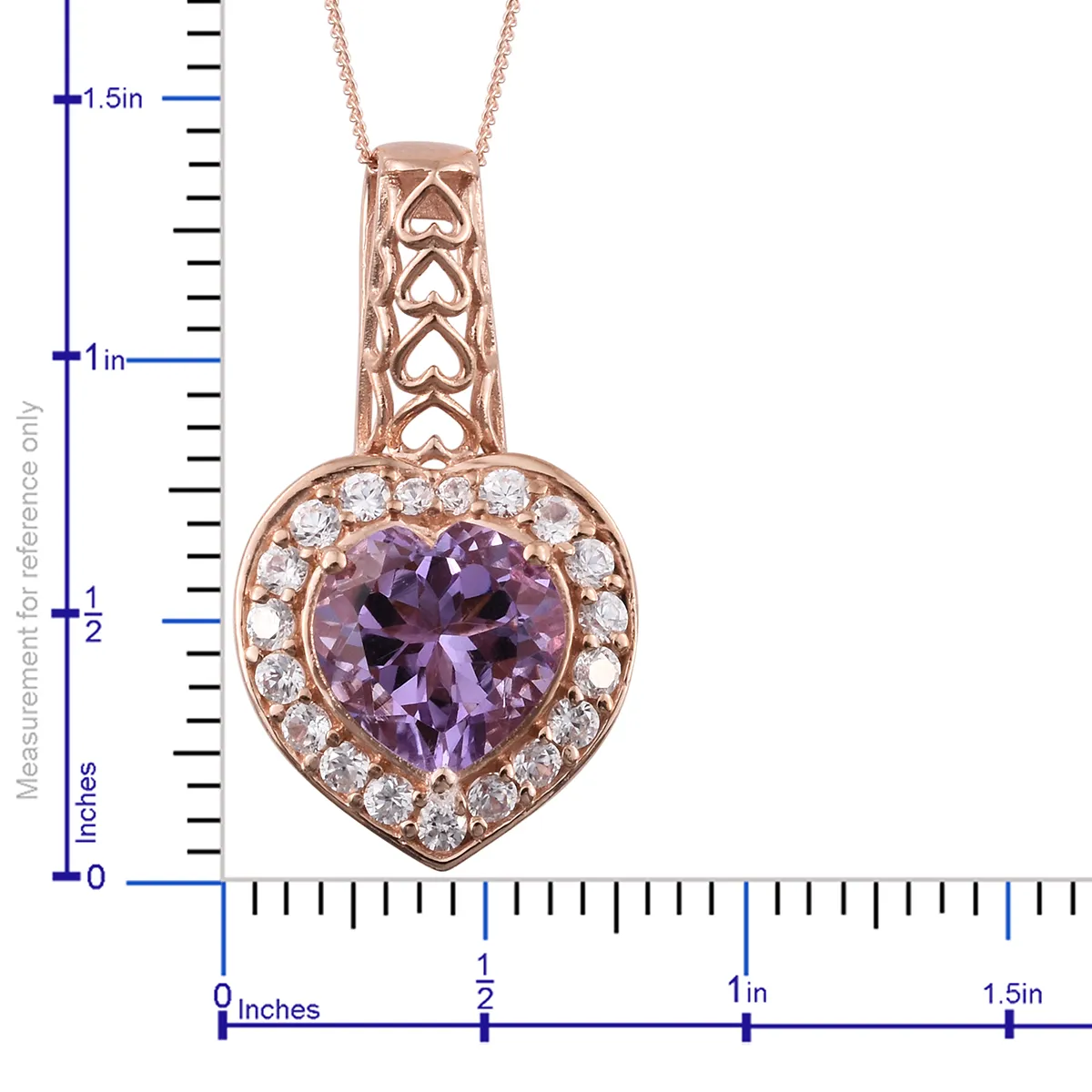 Rose Gold / Sterling Silver Rose De France AMETHYST & White Zircon Heart Halo Pendant & Chain