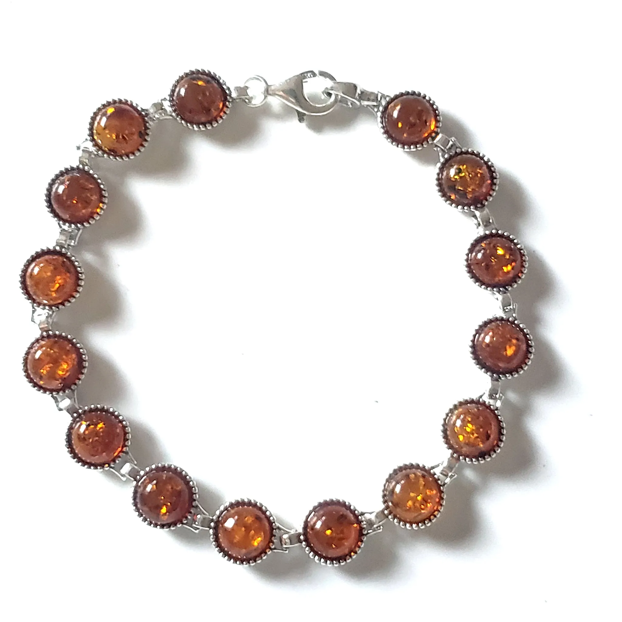 Round Beads Link Sterling Silver Baltic Amber Bracelet