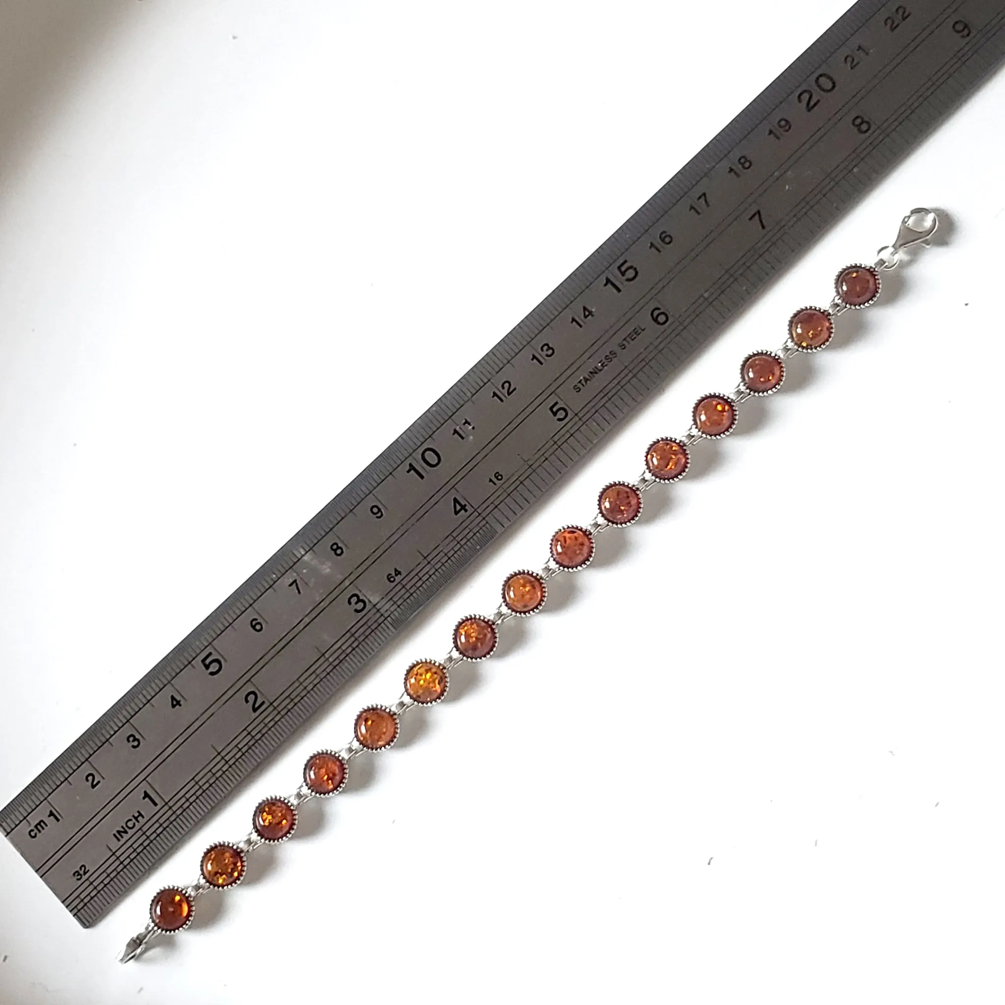Round Beads Link Sterling Silver Baltic Amber Bracelet
