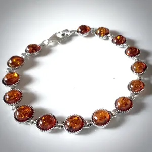Round Beads Link Sterling Silver Baltic Amber Bracelet