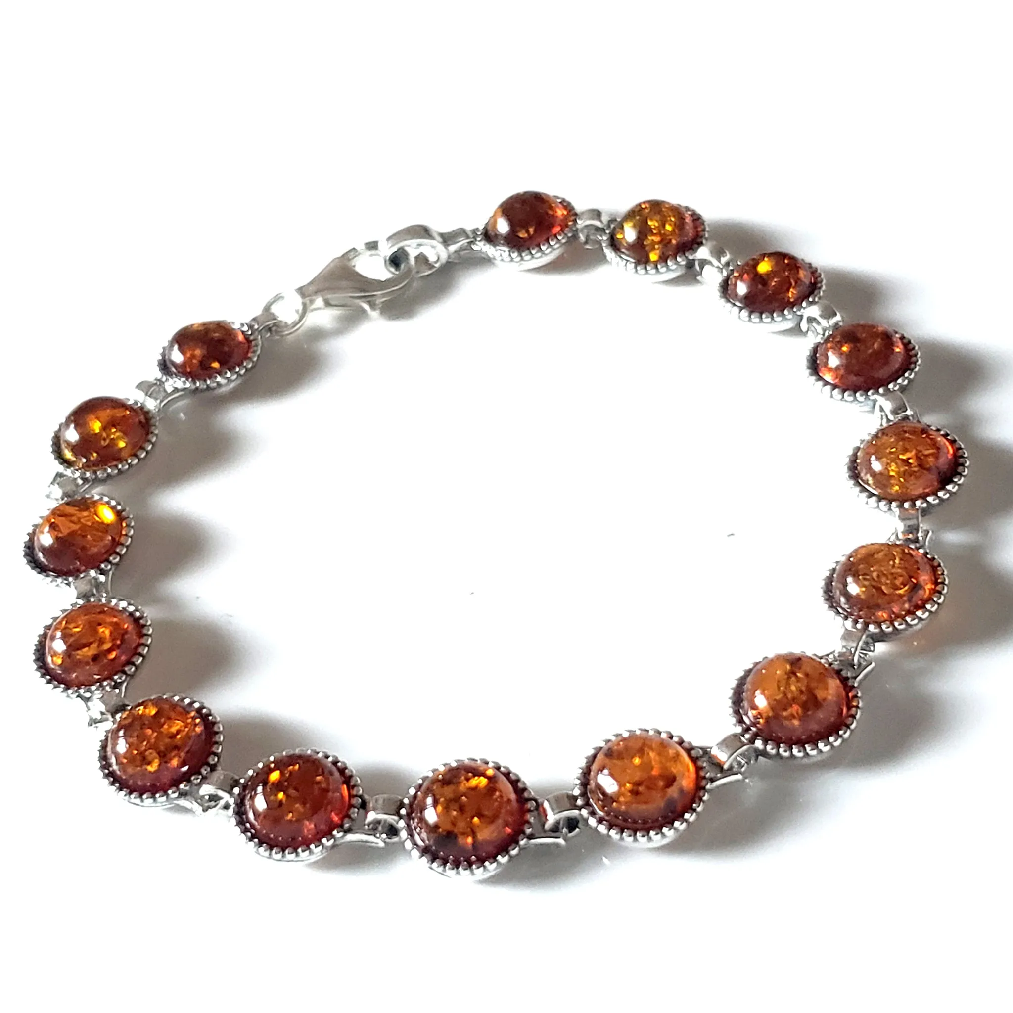 Round Beads Link Sterling Silver Baltic Amber Bracelet