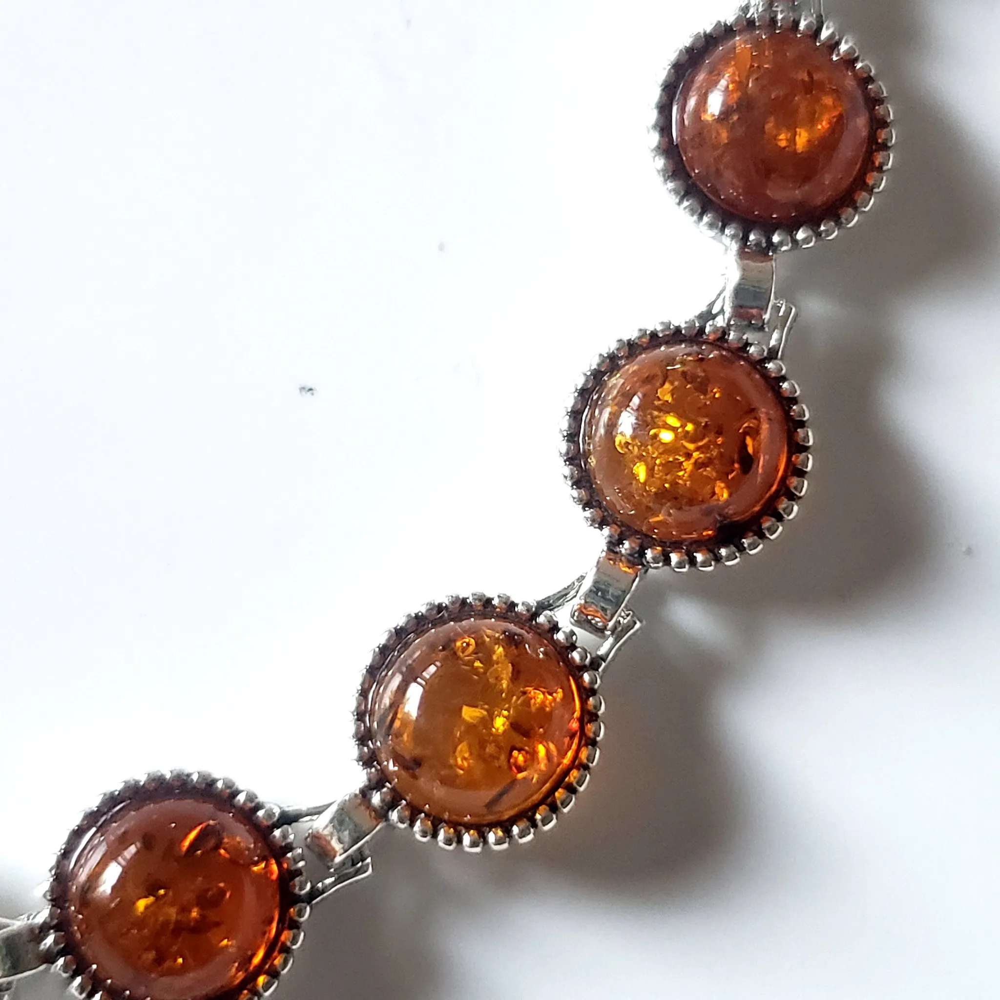 Round Beads Link Sterling Silver Baltic Amber Bracelet