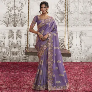 Royal Amethyst Zardozi Drape and Blouse Set