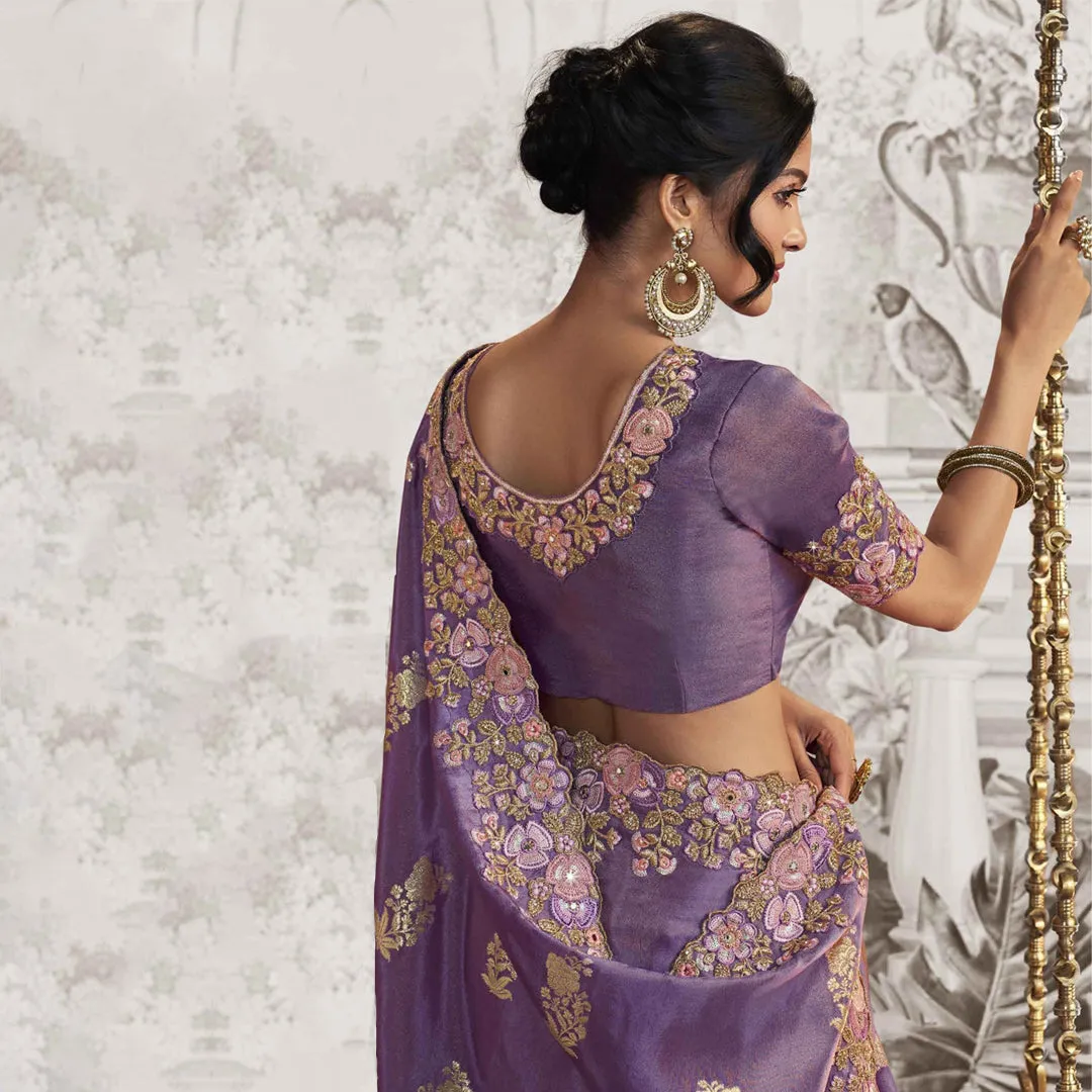 Royal Amethyst Zardozi Drape and Blouse Set