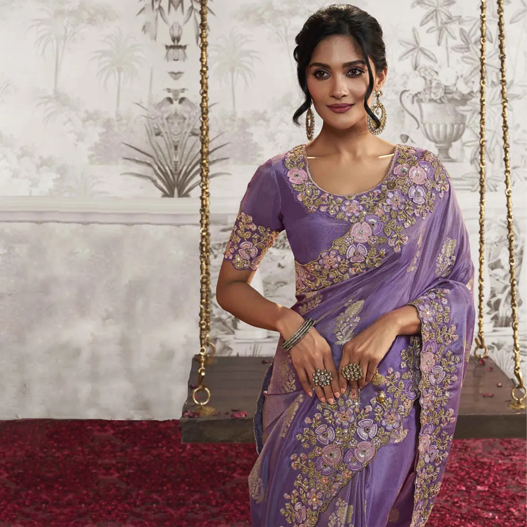 Royal Amethyst Zardozi Drape and Blouse Set
