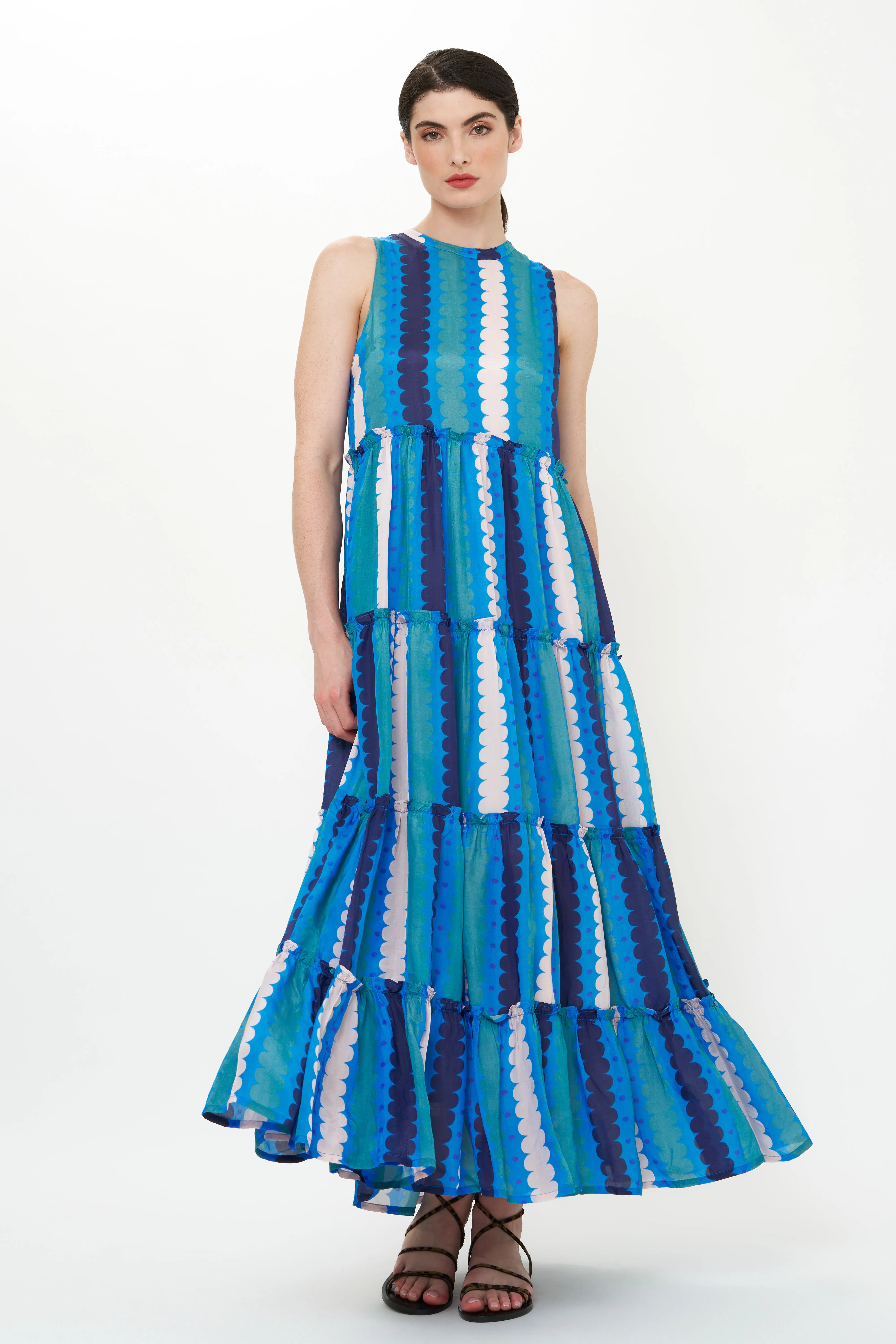Ruffle Tiered Maxi- Meko Blue
