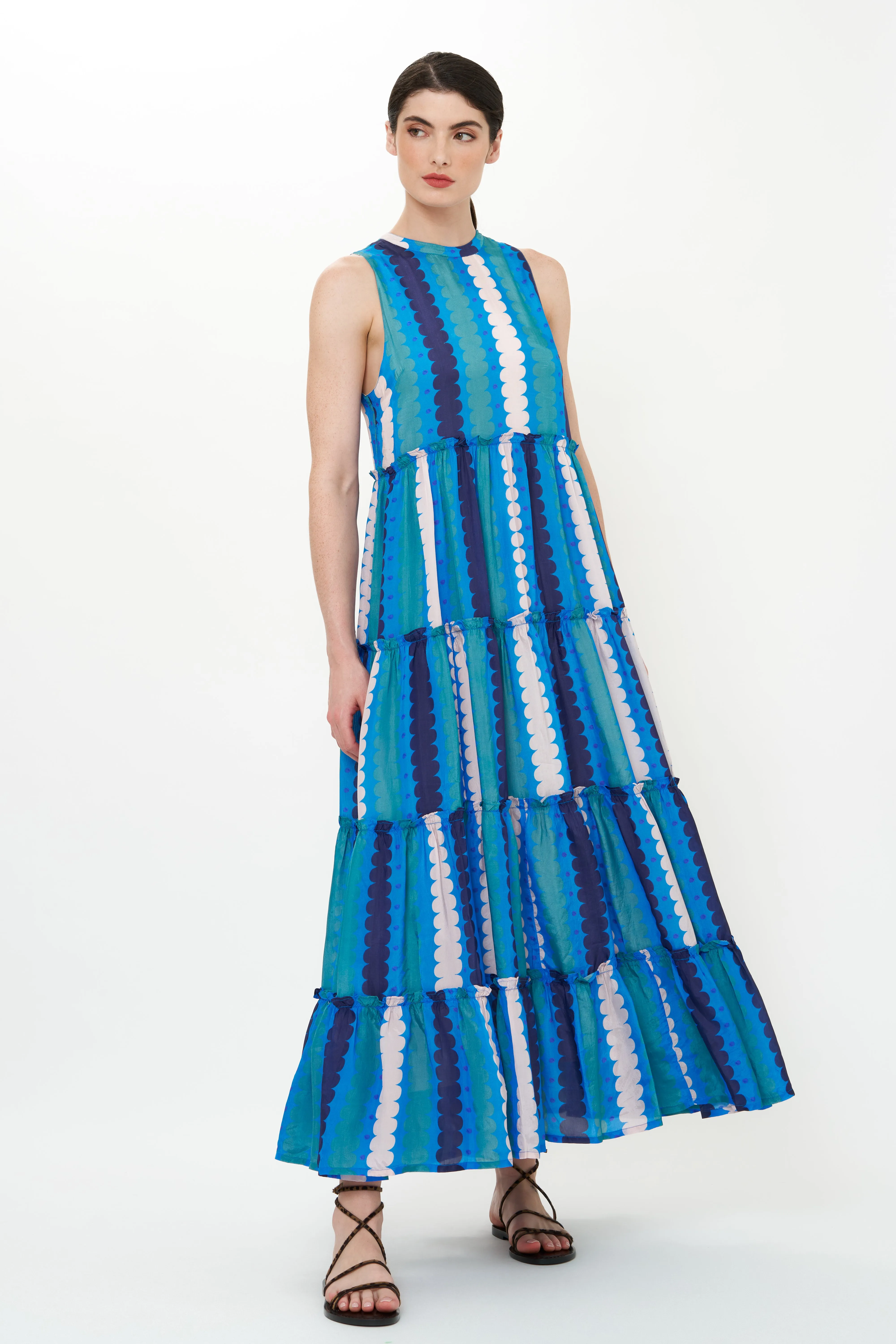 Ruffle Tiered Maxi- Meko Blue