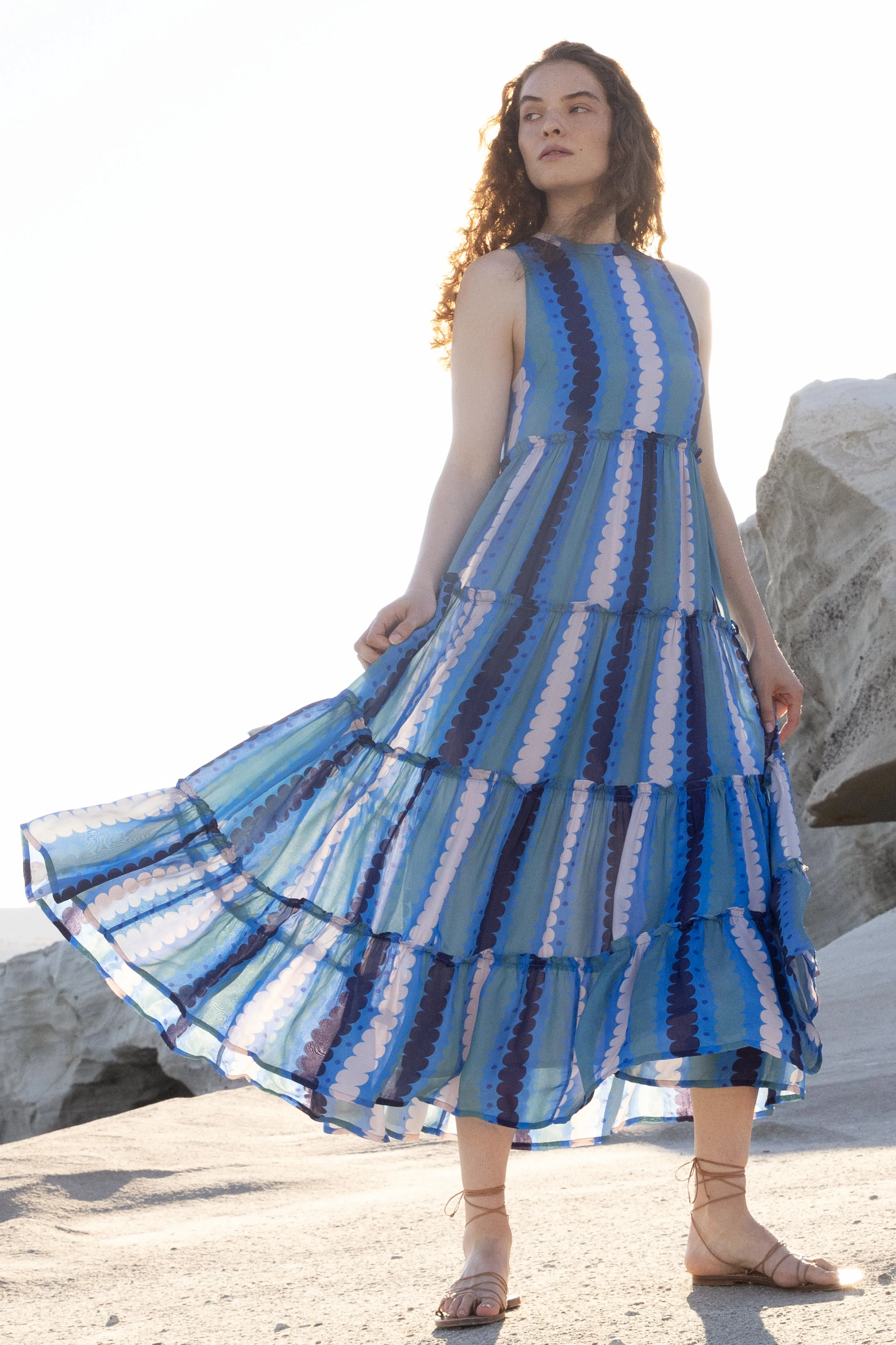 Ruffle Tiered Maxi- Meko Blue