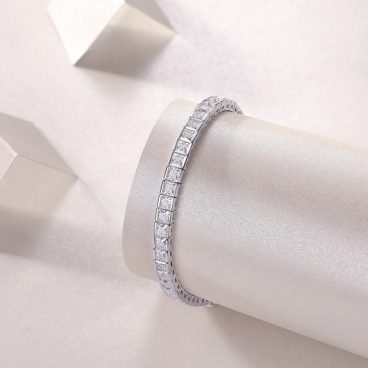 S925 Silver CZ Princess Cut Diamond Tennis Bracelet - 3mm