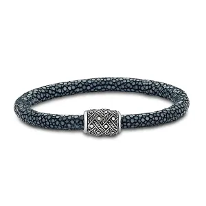 Samuel B. Sterling Silver Black Stingray Leather Bracelet with Dot and Rope Design Clasp (97739)