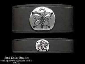 Sand Dollar Bracelet Sterling Silver on Genuine Leather
