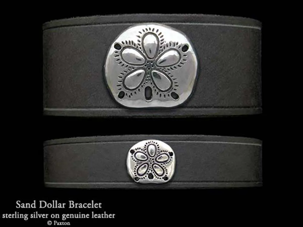 Sand Dollar Bracelet Sterling Silver on Genuine Leather