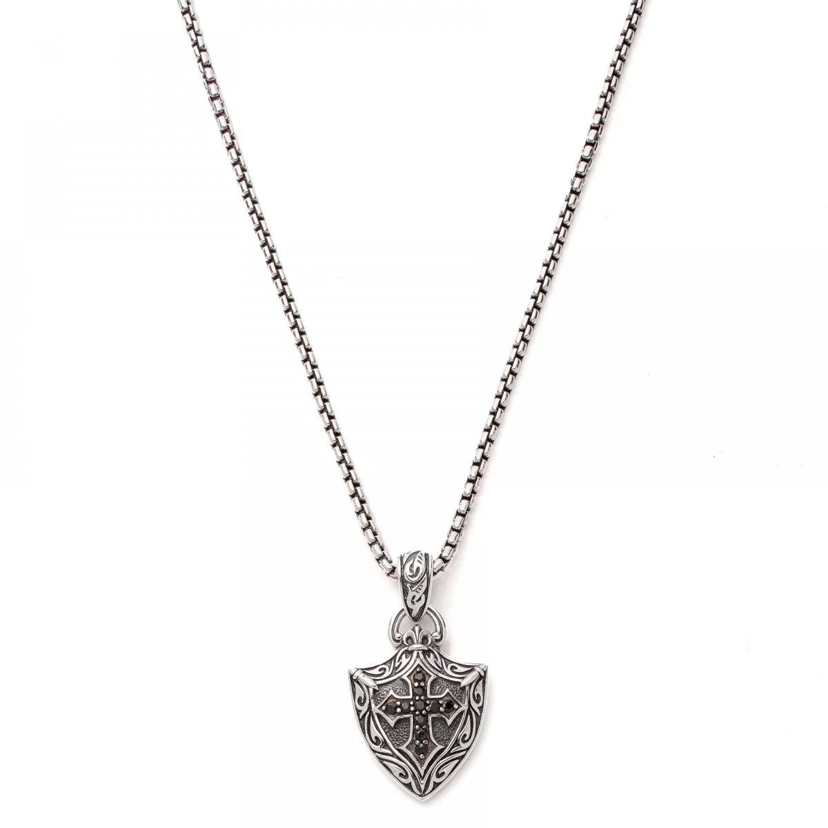 Scott Kay Sparta Black Sapphire Cross Pendant For Men on 26" Easewear Box Chain