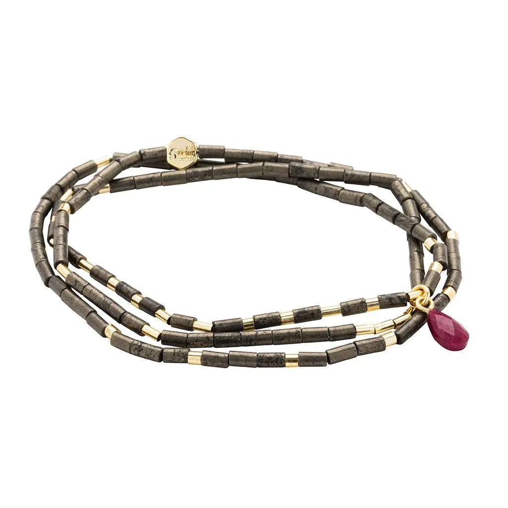 Scout Curated Wears Teardrop Stone Wrap Bracelet - Pyrite/Fuchsia
