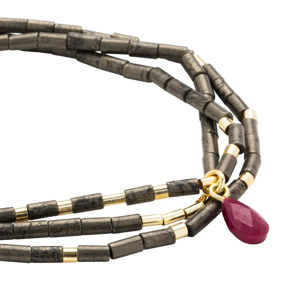 Scout Curated Wears Teardrop Stone Wrap Bracelet - Pyrite/Fuchsia