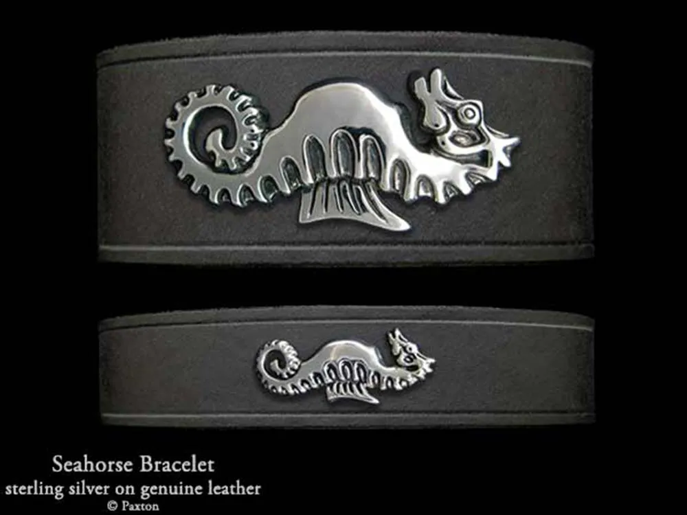 Seahorse Bracelet Sterling Silver on Genuine Leather