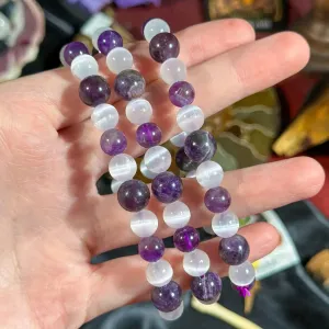 Selenite & Amethyst Stretchy Bracelet