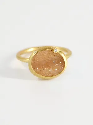 Shining Druzy Small Oval With Genuine Diamond Ring