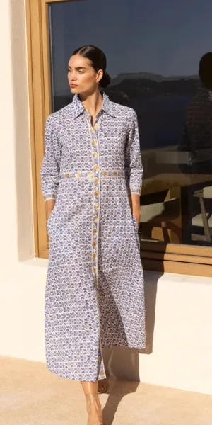 Shirt Dress Maxi in Veranda Blue