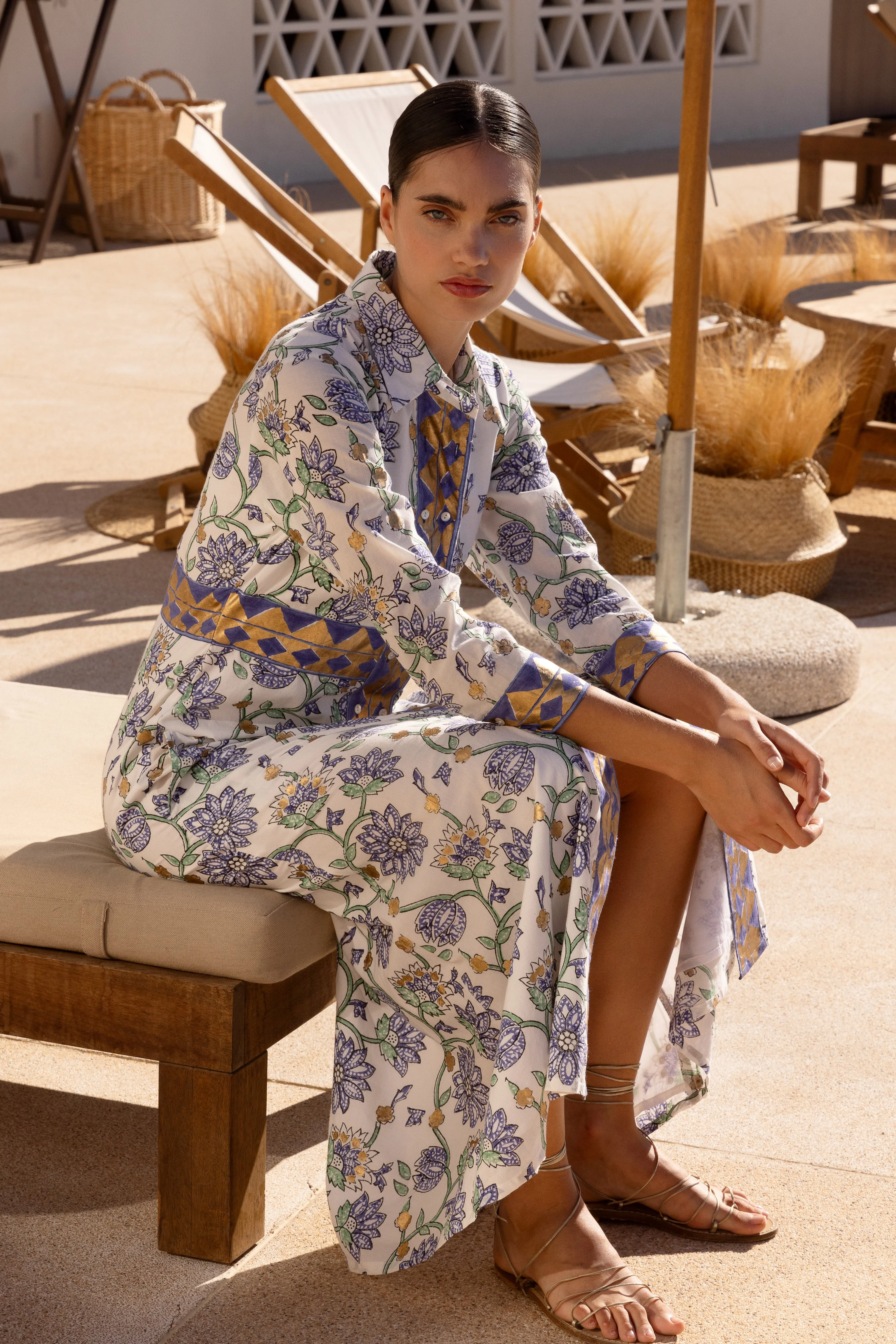 Shirt Dress Maxi- Presidio Blue