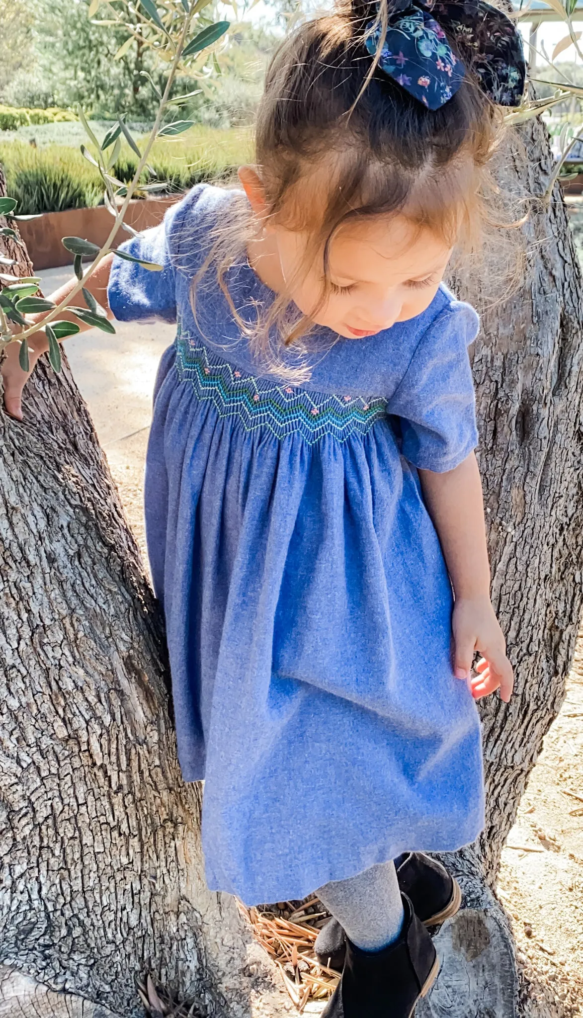 Short Sleeved Smocked Heirloom Dress, Cerulean