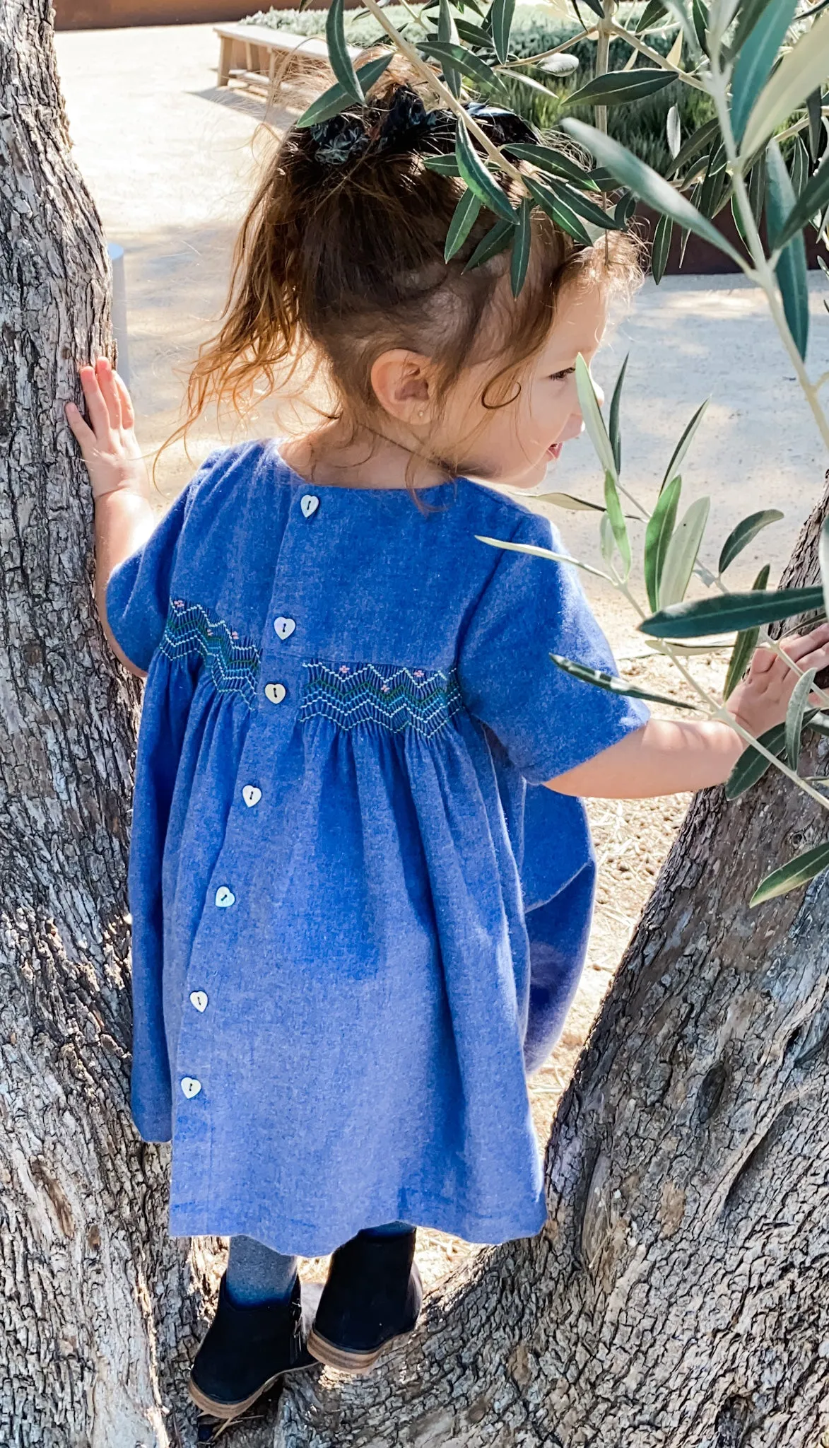 Short Sleeved Smocked Heirloom Dress, Cerulean