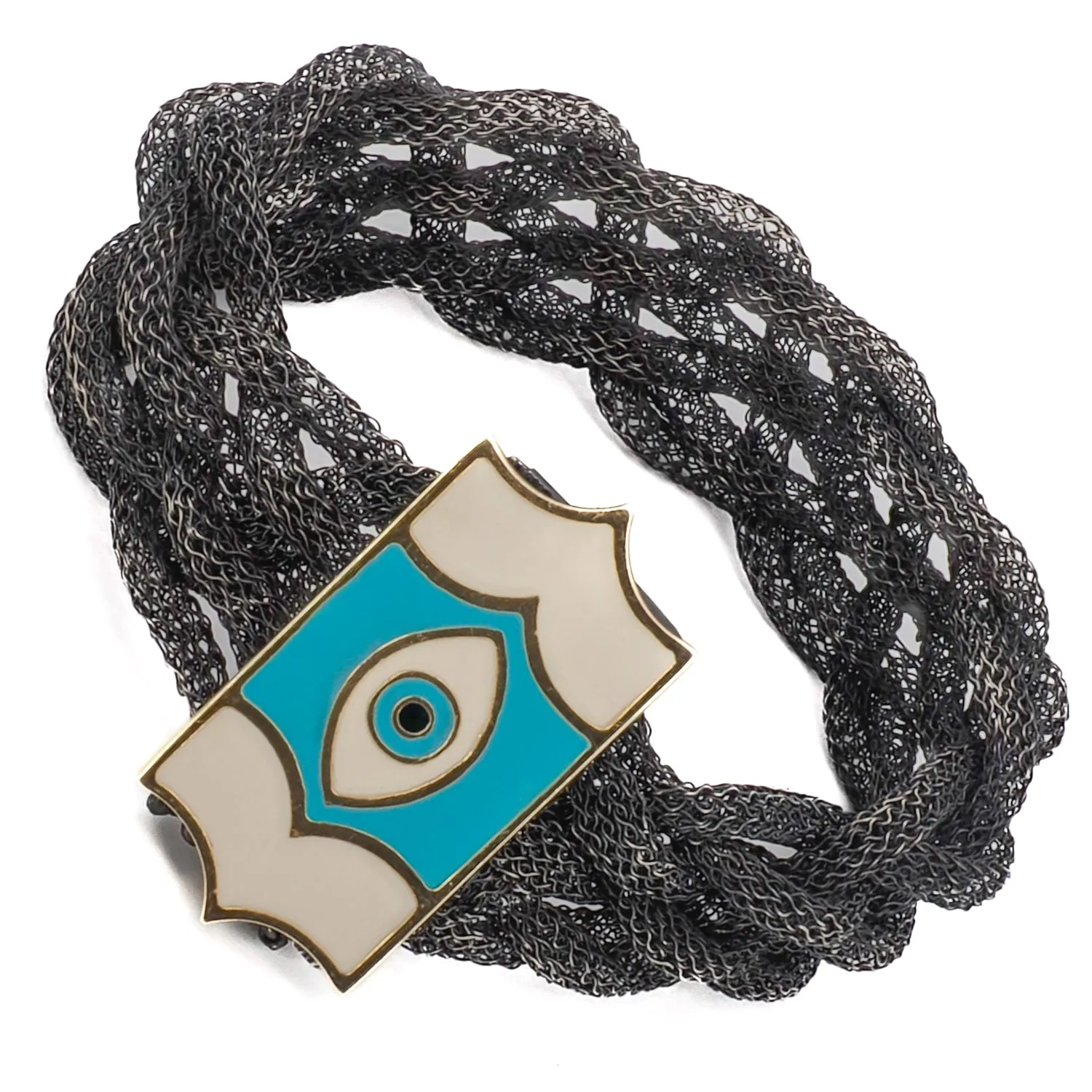 Silver Braided Evil Eye Bracelet