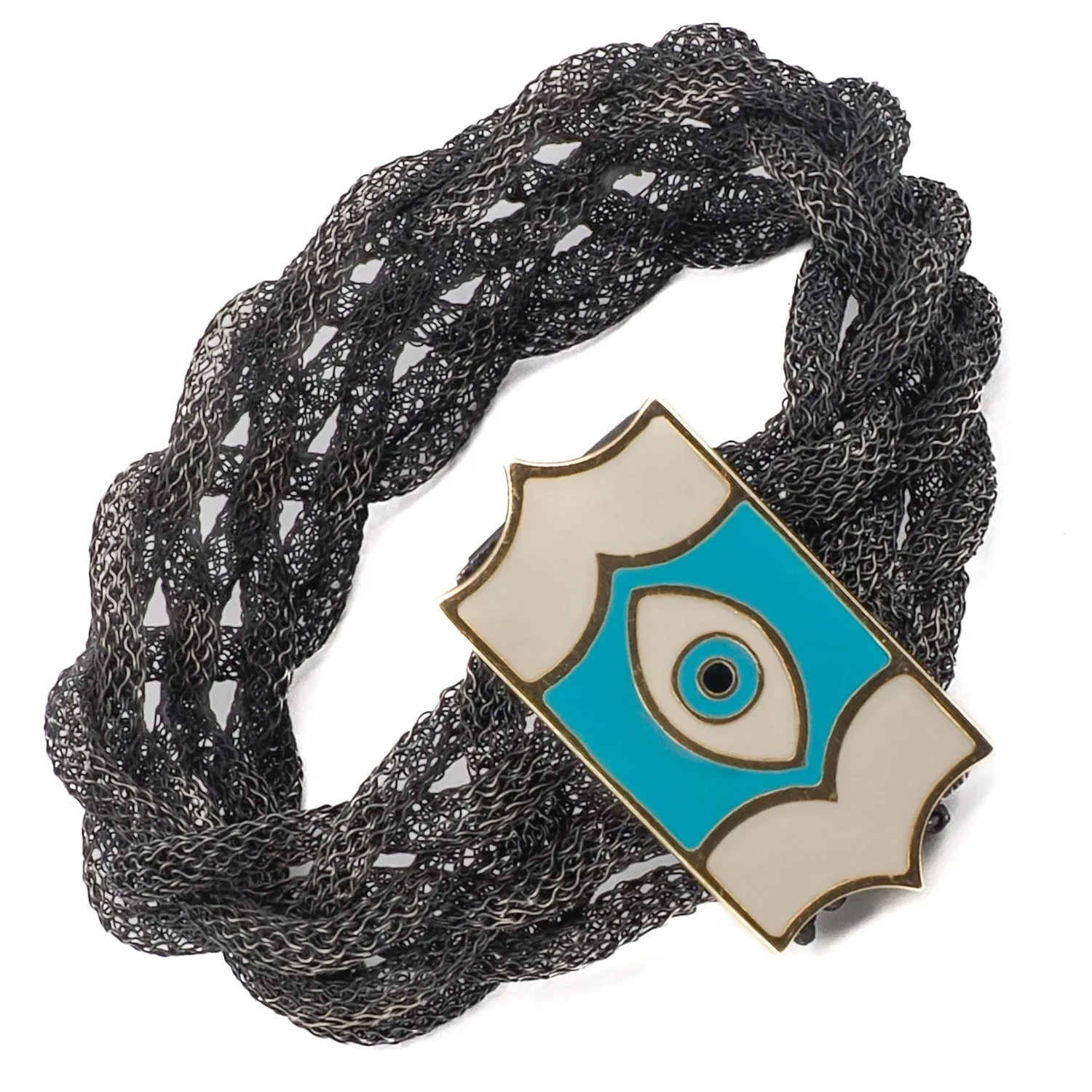 Silver Braided Evil Eye Bracelet