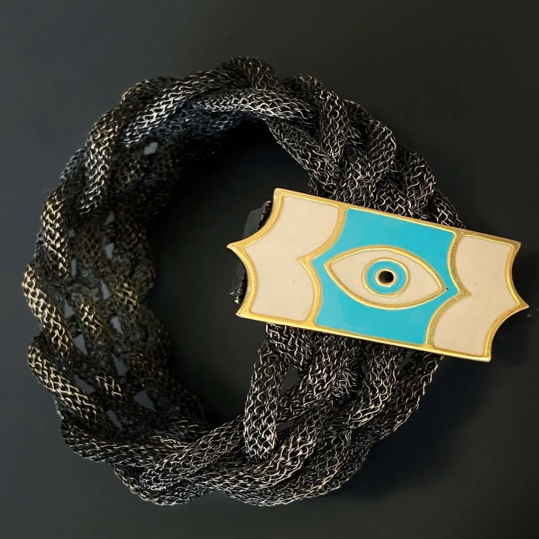 Silver Braided Evil Eye Bracelet