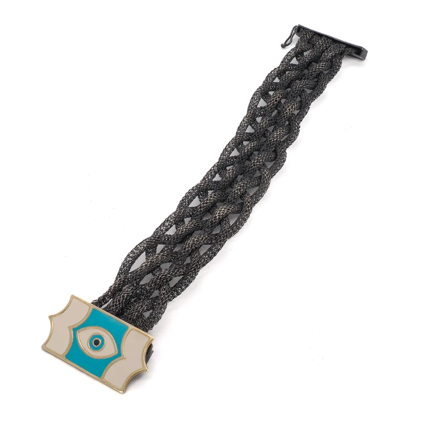 Silver Braided Evil Eye Bracelet