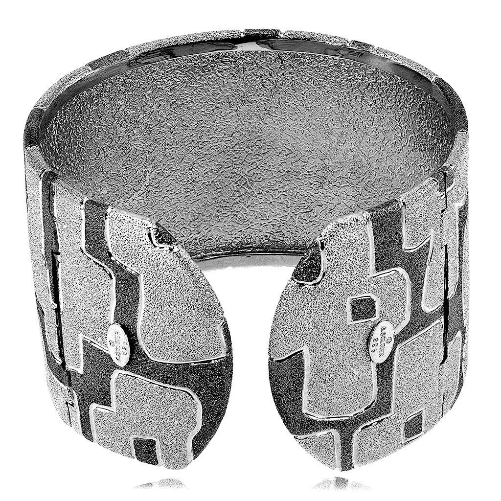 Silver Crossroad Inverse Pattern Cuff Bracelet