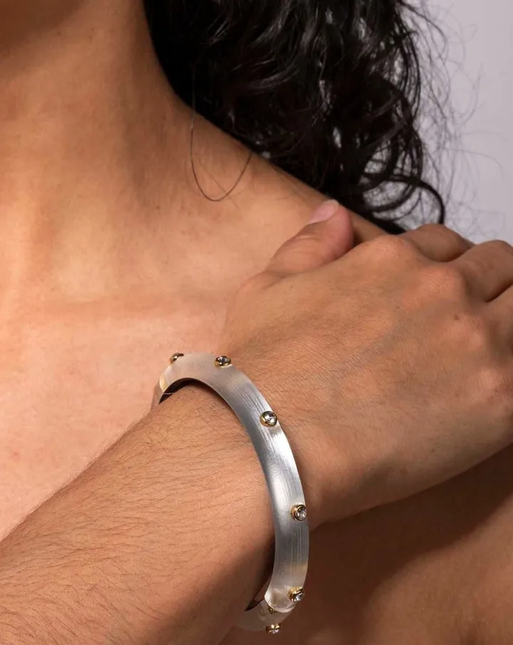 Silver Crystal Studded Lucite Hinge Bracelet