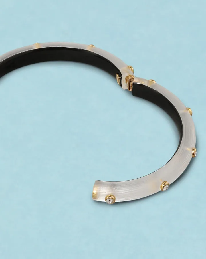 Silver Crystal Studded Lucite Hinge Bracelet